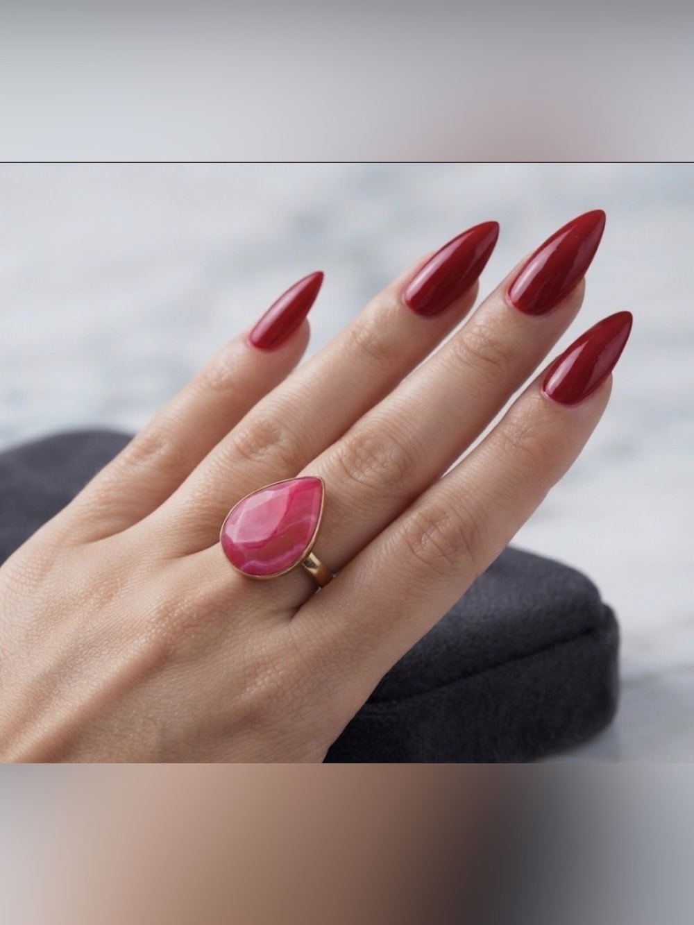 Stunning Pink Agate Teardrop Ring – Solid Sterling Silver